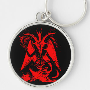 Baphomet Red Silver Key Chain