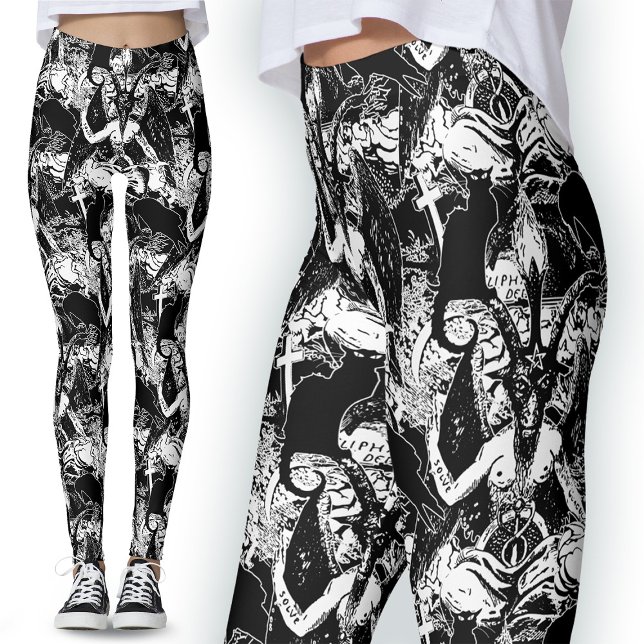 Baphomet Satanic Black and White Gothic Devil Leggings (Creator Uploaded)