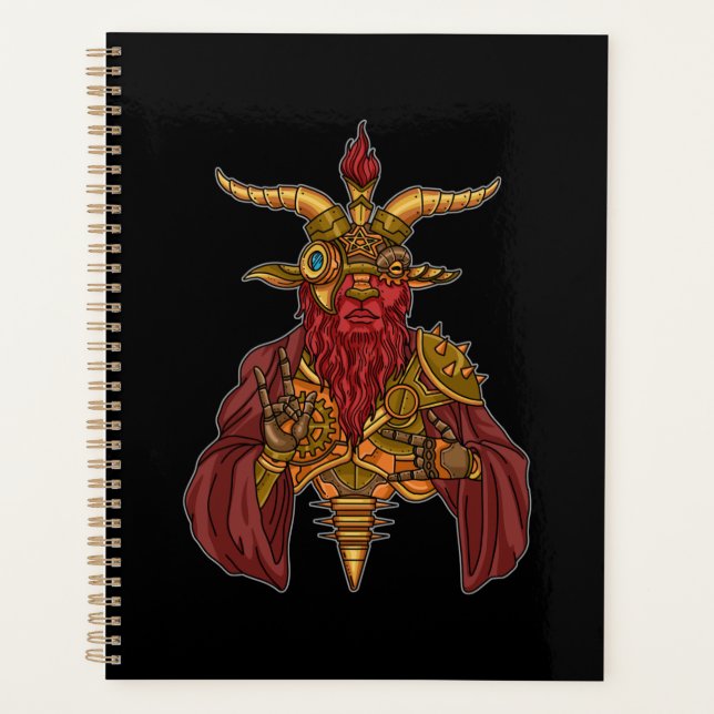Baphomet Satanism Steampunk Black Goat Hail Satan Planner (Front)