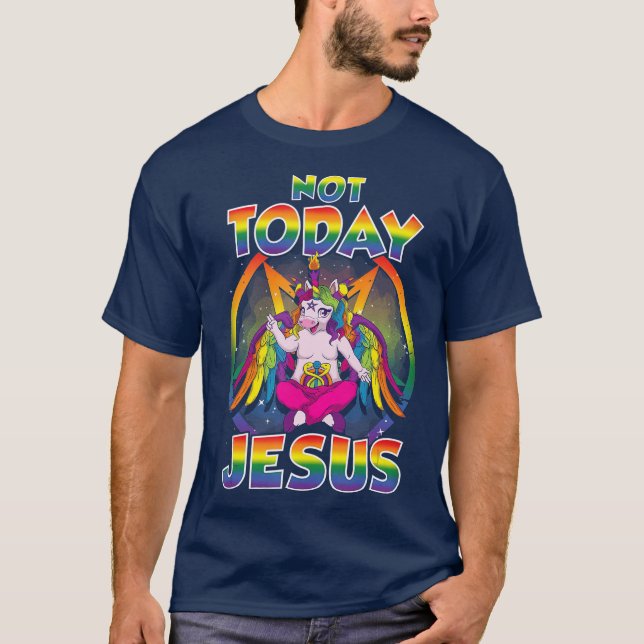 Baphomet Sigil Not Today Jesus Satanic Unicorn T-Shirt (Front)