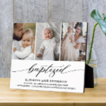 Baptised Modern Photo Collage Baptism Keepsake Plaque<br><div class="desc">Stylish,  modern photo collage plaque. ''Baptised'' is featured in a sophisticated typographic script with stylish handwritten lettering on a white background. Customise with a name,  the date,  the place of the baptism,  and the godparents' names. ideal as a gift or keepsake.</div>