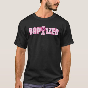Baptised Pink Toile Cross And Coquette Bow For Bap T-Shirt