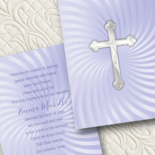 Baptism 1st Communion Confirmation Lavender Pearl Invitation (Creator Uploaded)