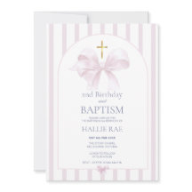 Baptism & 2nd Birthday Invitation, Pink Bow Design