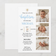 Baptism 3 Photo Collages Gold Cross Invitation