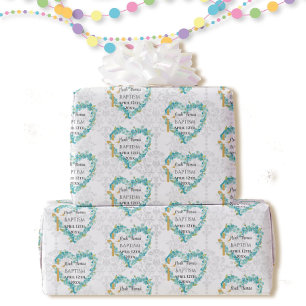 Baptism Add Name & Date Cross Dove Forget Me Nots Wrapping Paper