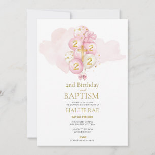 Baptism and 2nd Birthday Invitation, Pink and Gold Invitation