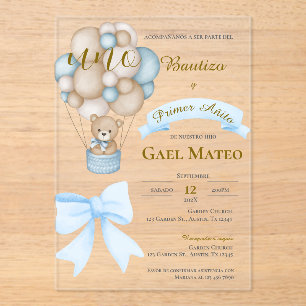 baptism and first birthday Acrylic with balloons a Invitations