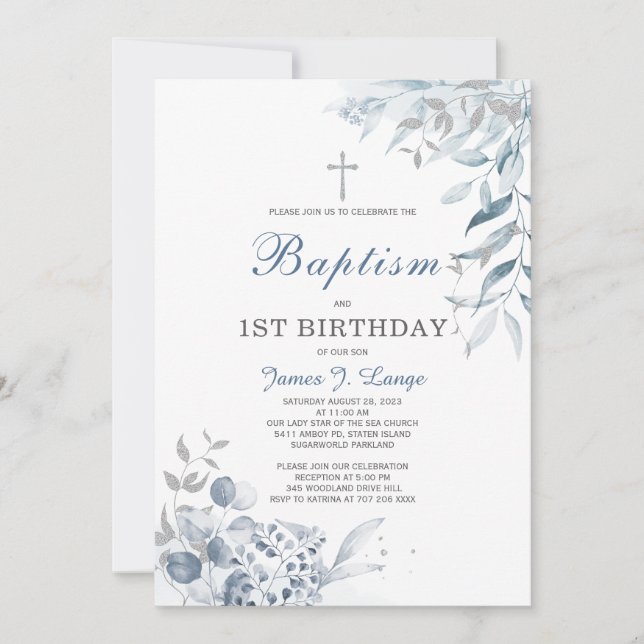 Baptism and First Birthday Invitation Boy (Front)