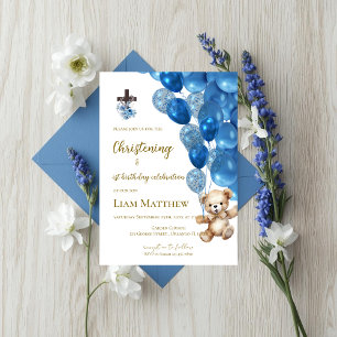 Baptism and first birthday invitation with balloon