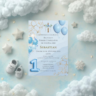 Baptism and first birthday invitation with balloon