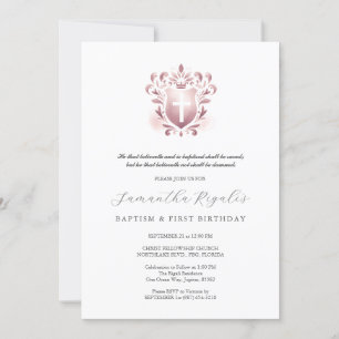 Baptism and First Birthday Invitations Dusty Rose