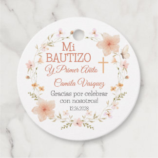 Baptism and First Birthday Pink Flowers Bautizo Favour Tags