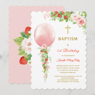 Baptism and First Birthday Strawberry Invitation