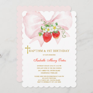 Baptism and First Birthday Strawberry Invitation