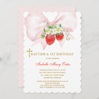 Baptism and First Birthday Strawberry Invitation