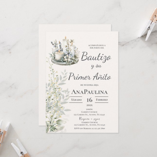 Baptism and first year invitation in Spanish (Front/Back In Situ)