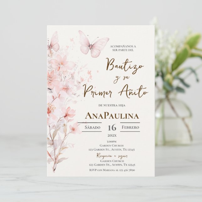 Baptism and first year invitation in Spanish (Standing Front)