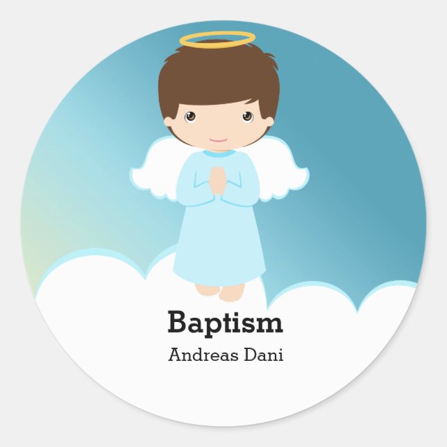 Baptism Angel Boy Classic Round Sticker (Front)
