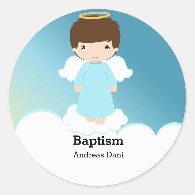 Baptism Angel Boy Classic Round Sticker (Front)