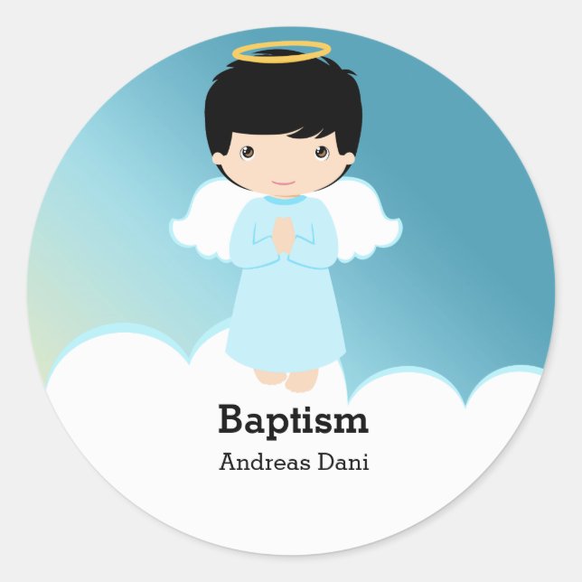 Baptism Angel Boy Classic Round Sticker (Front)