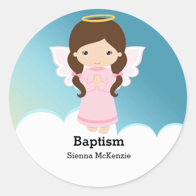 Baptism Angel Girl Classic Round Sticker (Front)