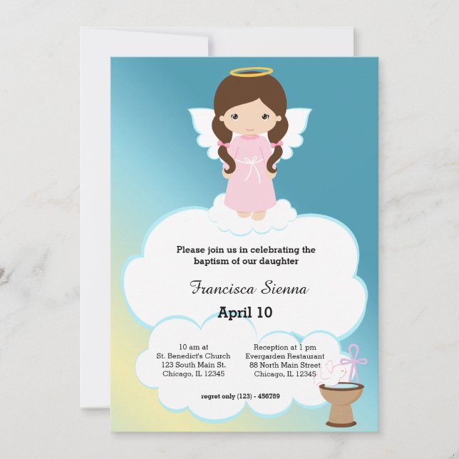 Baptism Angel Girl Invitation (Front)