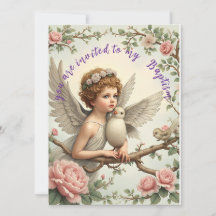 Baptism angel invitation flat card