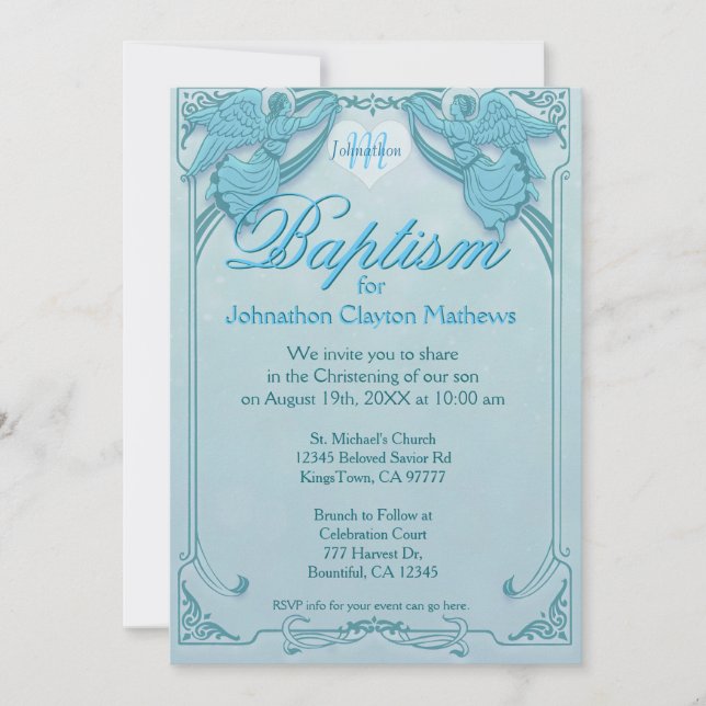 Baptism | Angel Monogram Invitation (Front)