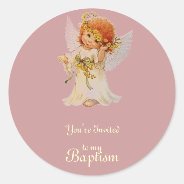 Baptism Angel with wings and floral crown    Classic Round Sticker (Front)