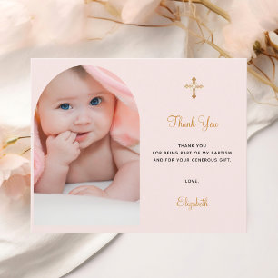 Baptism arch photo blush rose thank you card