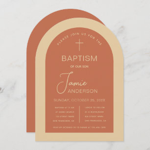 Baptism Arch Terracotta Cream Modern Handwriting   Invitation