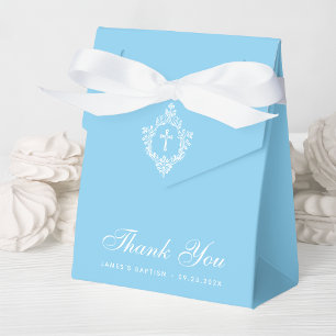 Baptism Baby Blue Boy Christening - Cross in Crest Favour Box