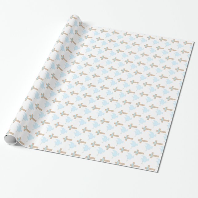 Baptism Baby Boy Blue Wrapping Paper (Unrolled)