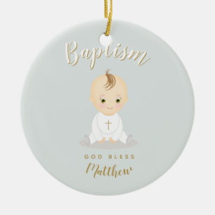 Baptism Baby Boy Ceramic Tree Decoration