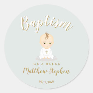 Baptism Baby Boy Classic Round Sticker