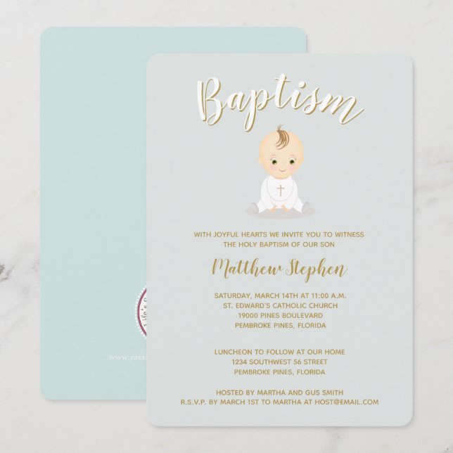 Baptism Baby Boy Invitation (Front/Back)