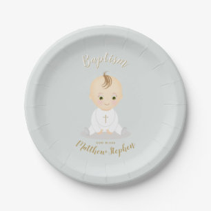 Baptism Baby Boy Paper Plate
