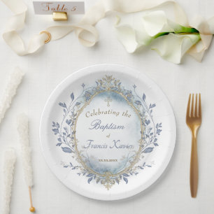 Baptism baby boy paper plate
