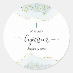 Baptism baby boy pastel blue decor classic round sticker