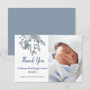 baptism baby boy thank you blue watercolor invitation