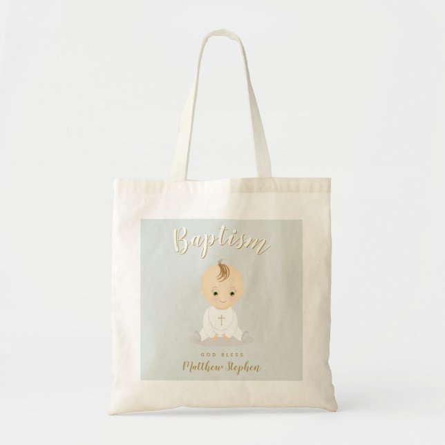 Baptism Baby Boy Tote Bag (Front)