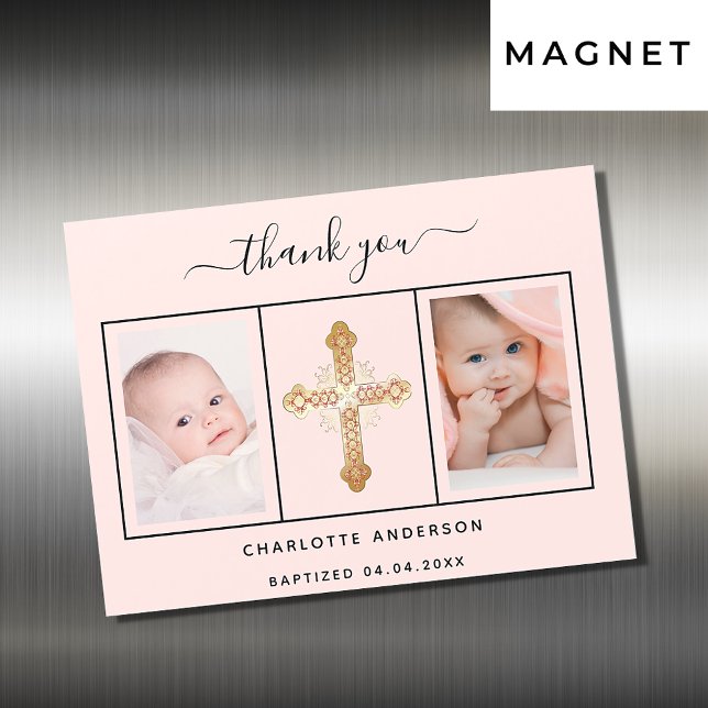 Baptism baby girl pink photo thank you magnet (Creator Uploaded)