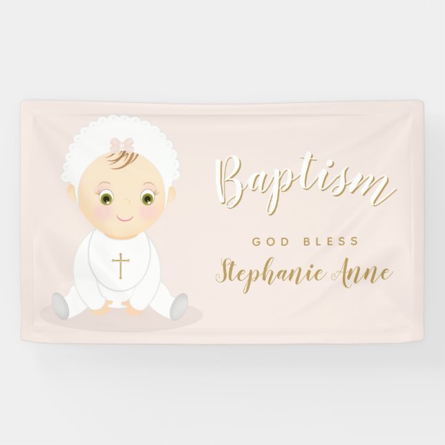 Baptism Baby Girl with Bonnet Banner (Horizontal)