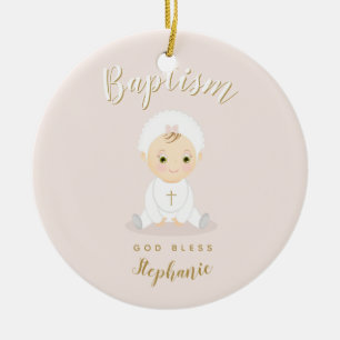 Baptism Baby Girl with Bonnet Ceramic Tree Decoration