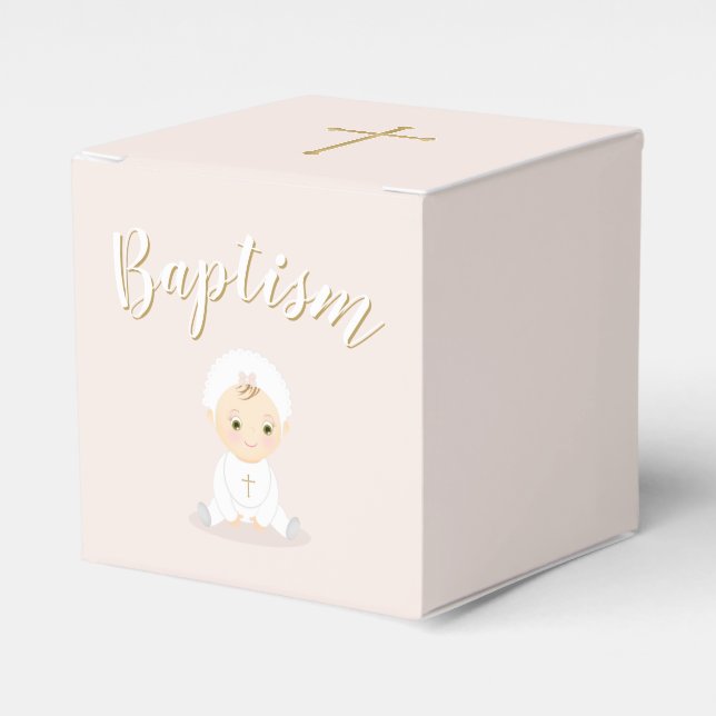 Baptism Baby Girl with Bonnet Favour Box (Front Side)
