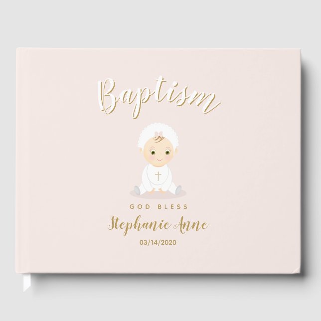 Baptism Baby Girl with Bonnet Guest Book (Front)