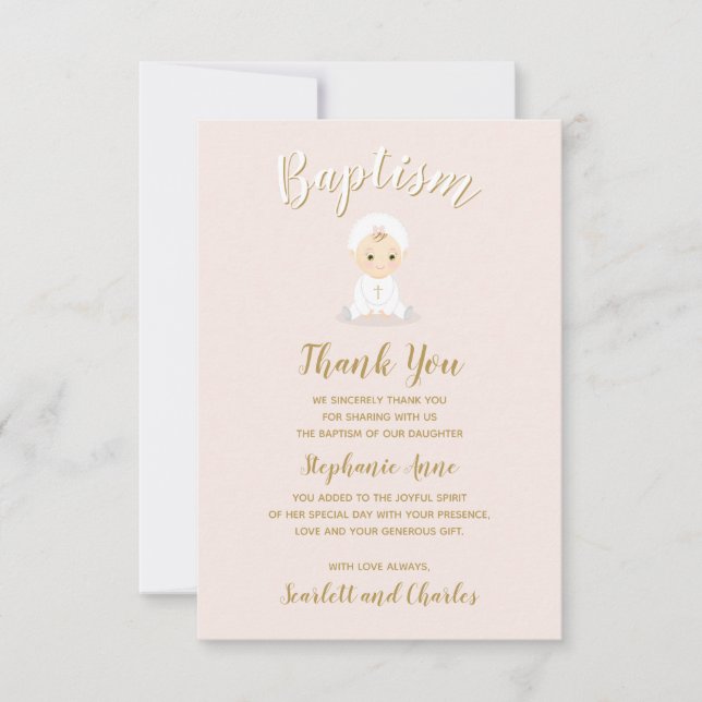 Baptism Baby Girl with Bonnet Invitation (Front)