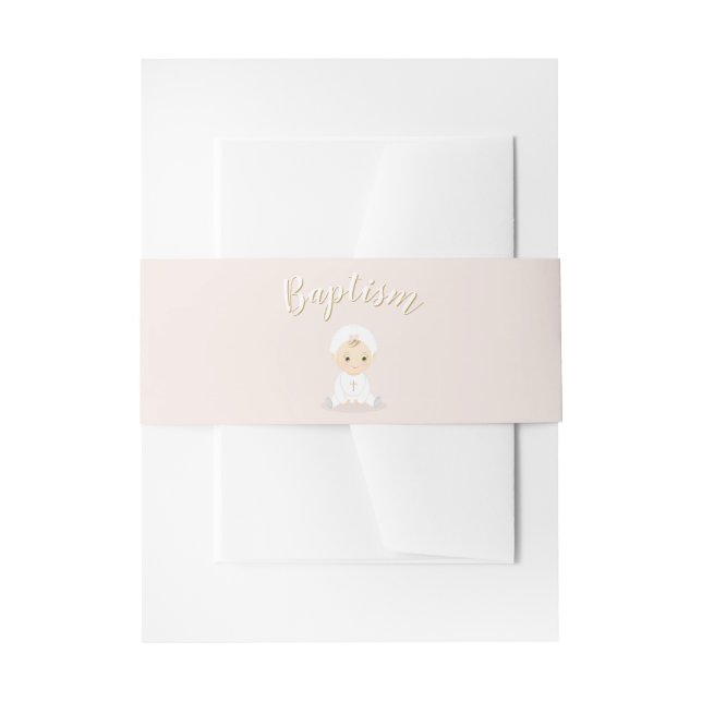 Baptism Baby Girl with Bonnet Invitation Belly Band (Front Example)