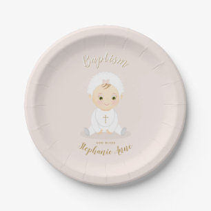Baptism Baby Girl with Bonnet Paper Plate